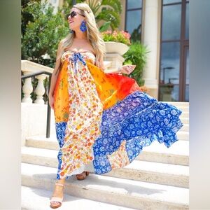 Free People Golden Dreams Strapless Maxi Dress BOHO, Florida, Football Dress